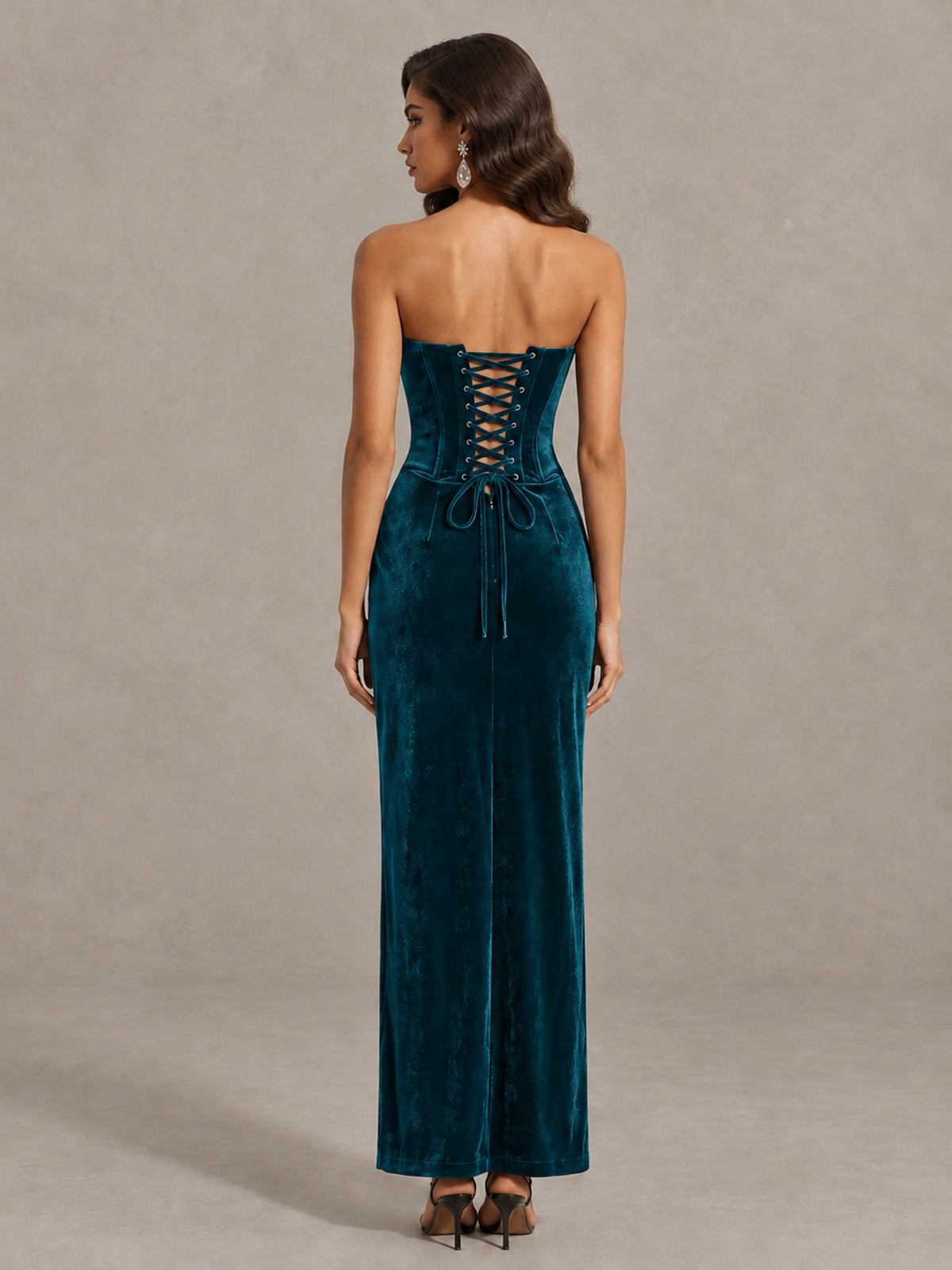 BOLODOO Peacock Strapless Velvet Cocktail Maxi Dress - Peacock - Peacock_2