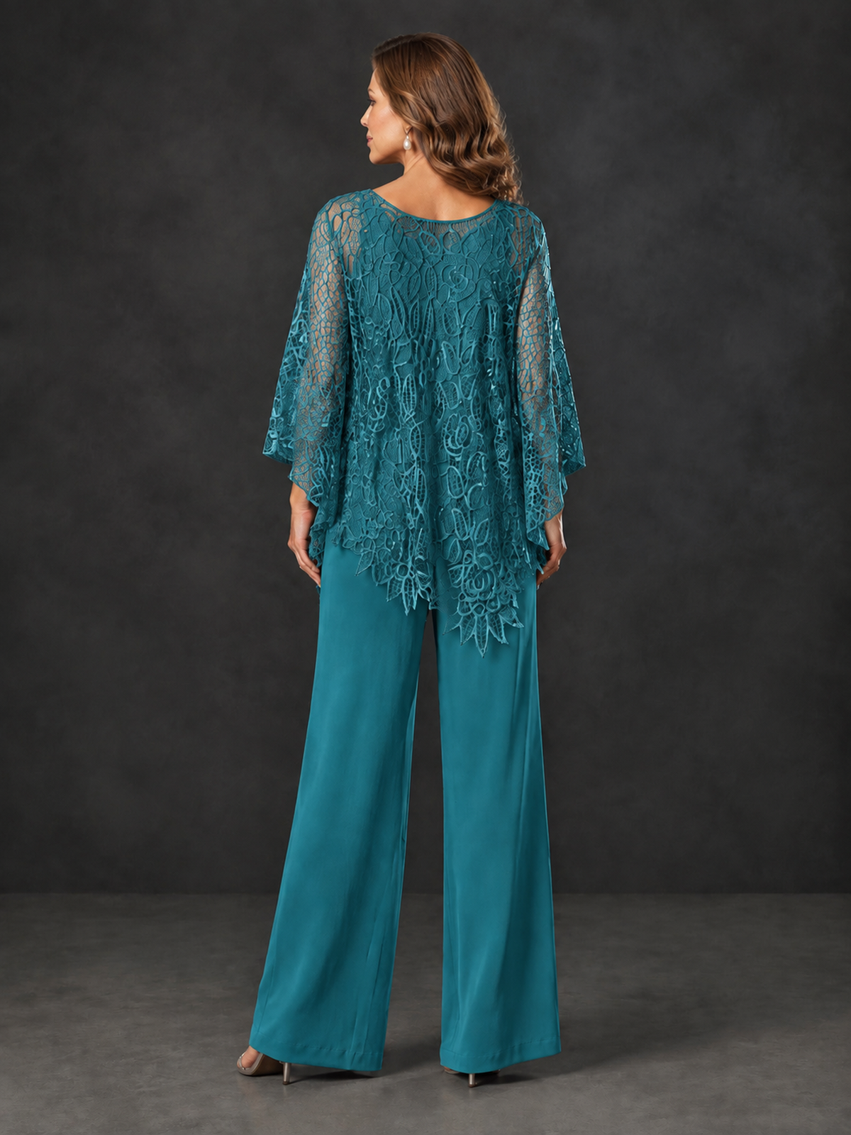 BOLODOO Peacock Lace Overlay Wide-Leg Pantsuit for Mothers of the Bride - Peacock