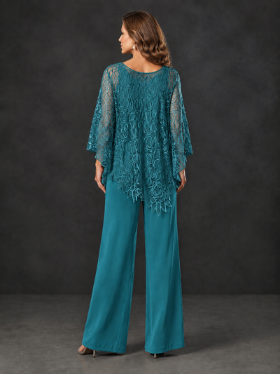 BOLODOO Peacock Lace Overlay Wide-Leg Pantsuit for Mothers of the Bride - Peacock