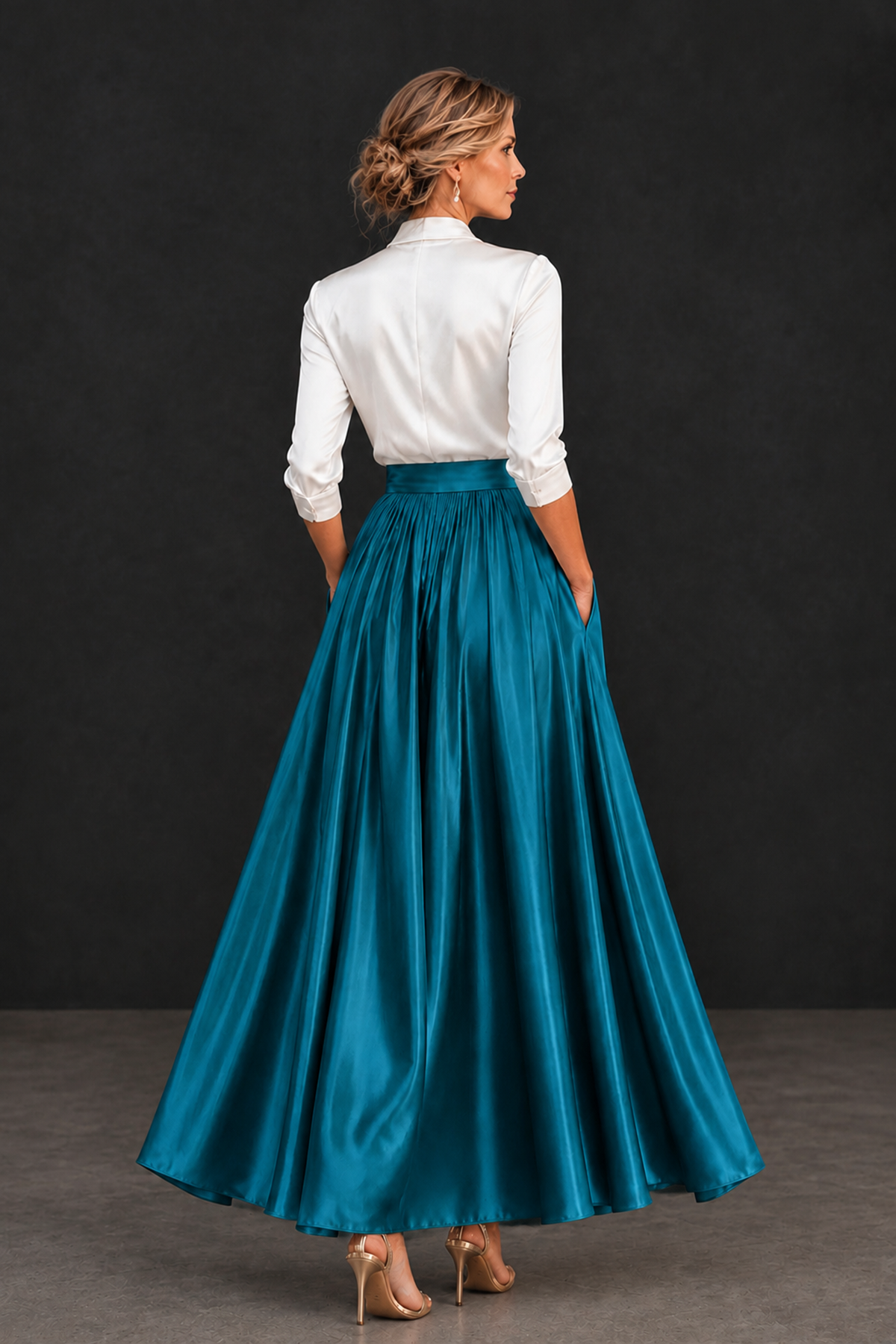 BOLODOO Peacock and White V-Neck A-Line Mother of the Bride Dress - Peacock - Peacock_2
