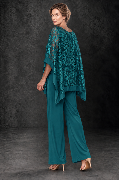 BOLODOO Peacock Floral Cape Mother of the Bride Pant Suit - Peacock - Peacock_2