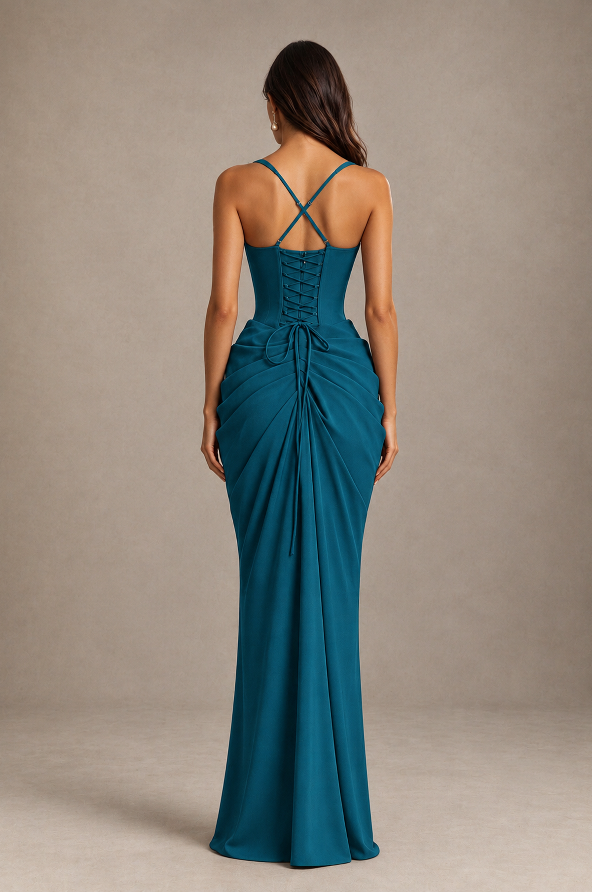 BOLODOO Peacock Sweetheart Ruched Lace-Up Back Evening Gown - Peacock - Peacock_2