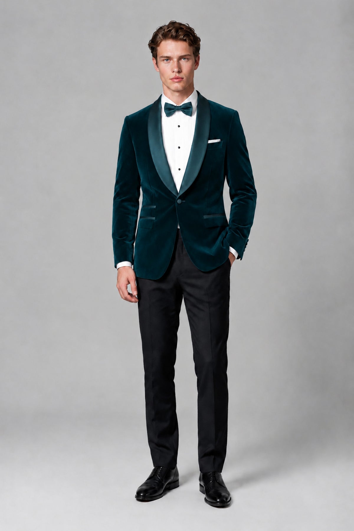 BOLODOO Men's Peacock Velvet Blazer | Shawl Lapel Tuxedo Jacket - Peacock - Peacock_2