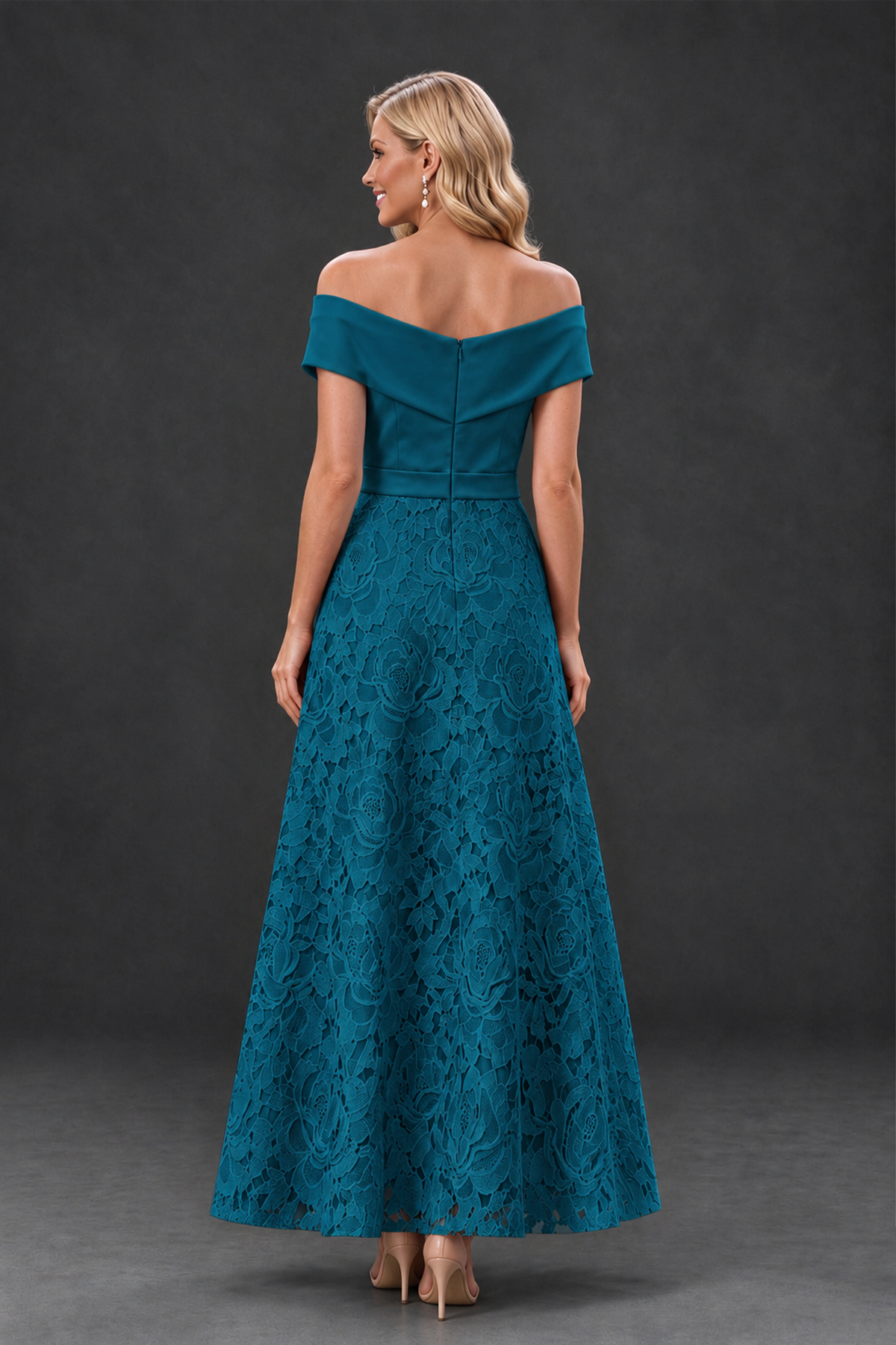 BOLODOO Peacock Off-the-Shoulder Floral A-Line Mother of the Bride Dress - Peacock - Peacock_2
