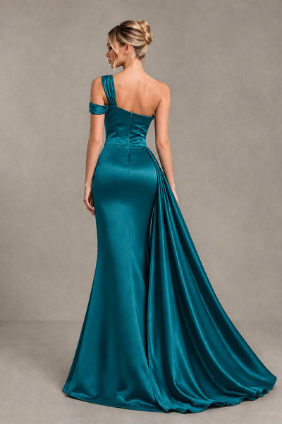 BOLODOO Peacock Asymmetric Ruched Formal Evening Dress - Peacock - Peacock_2
