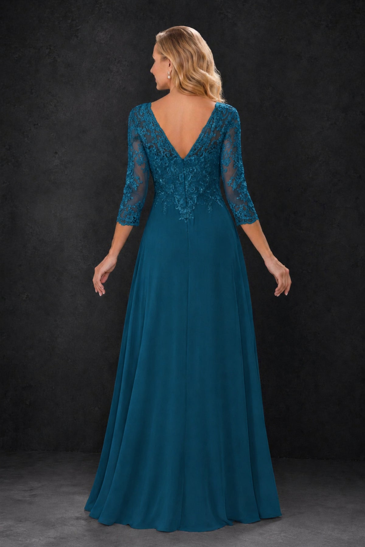 BOLODOO Peacock Lace Embroidered Mother of the Bride Dress with 3/4 Sleeves - Peacock
