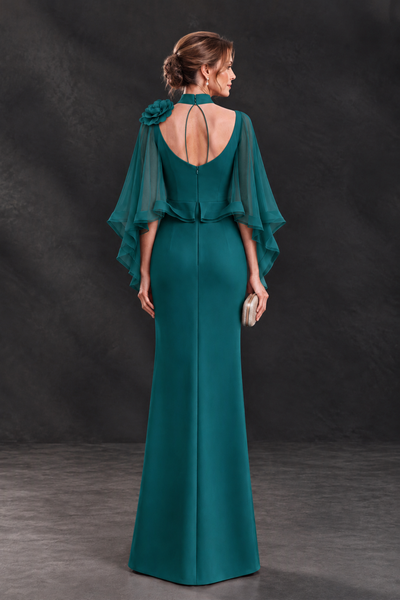 BOLODOO Peacock Floral Cape Sleeve Mother of the Bride Dress - Peacock - Peacock_2