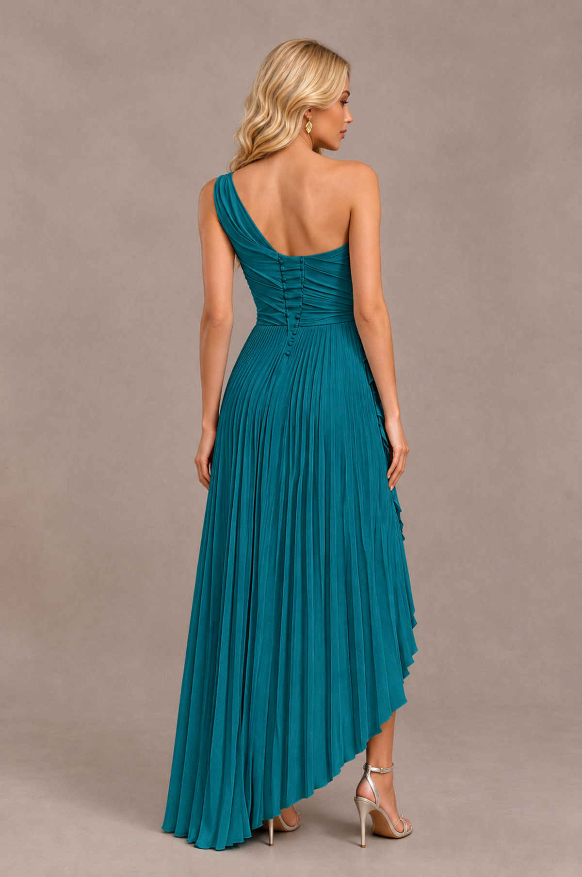 BOLODOO Peacock One-Shoulder High-Low Ruffle Maxi Dress - Peacock - Peacock_2