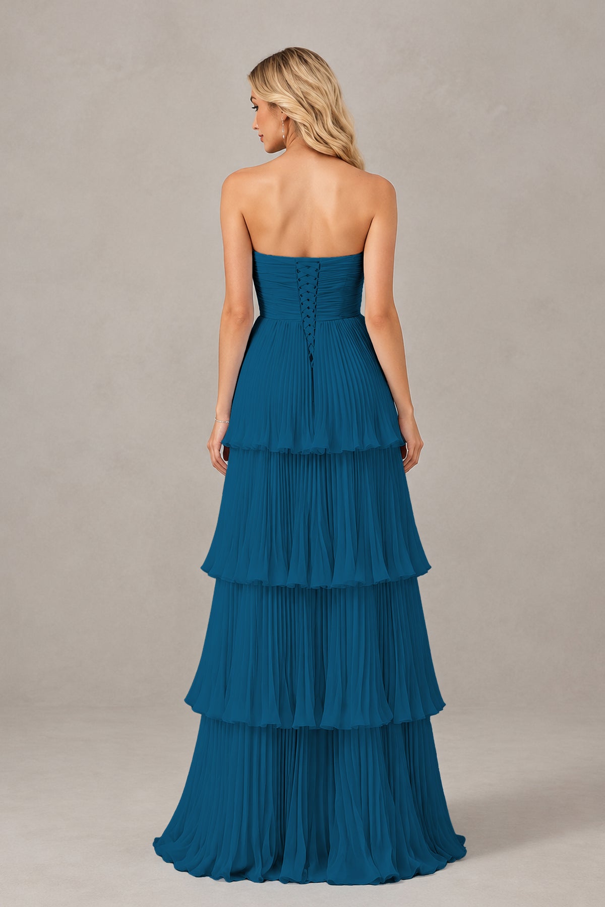 BOLODOO Peacock Strapless Tiered Chiffon Maxi Dress - Peacock