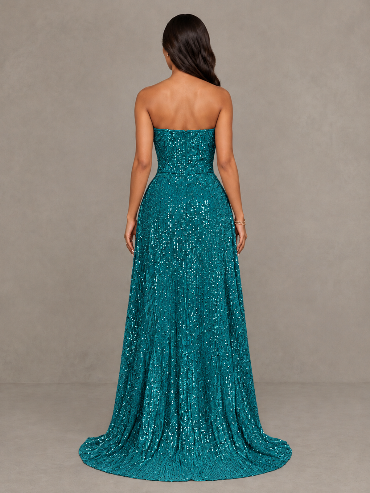 BOLODOO Peacock Sequin Strapless Mini Dress with High Low Overskirt - Peacock - Peacock_2