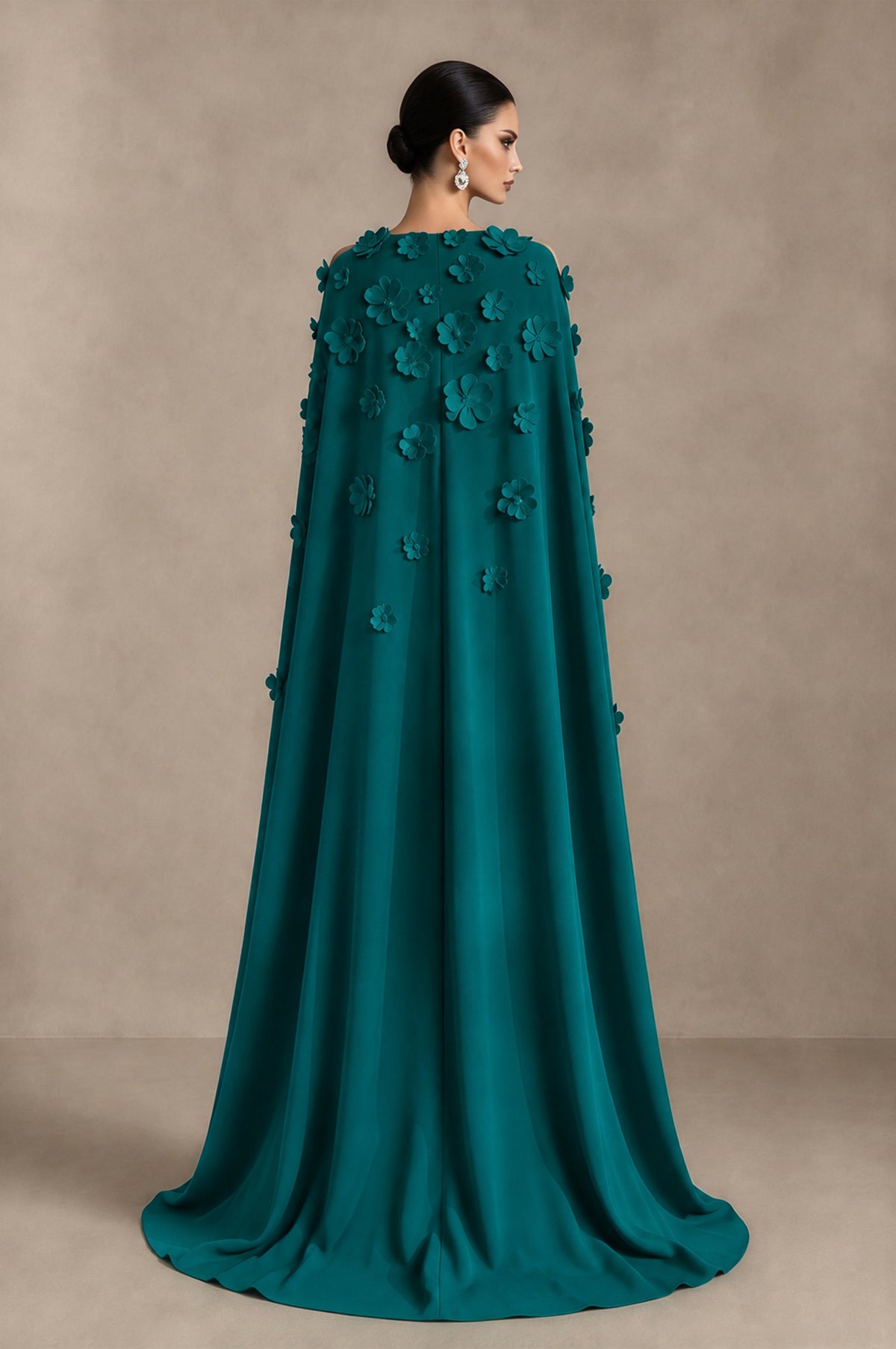 BOLODOO Peacock 3D Floral Applique Cape Formal Dress - Peacock - Peacock_2