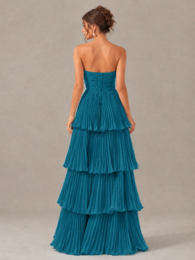 BOLODOO Peacock Strapless Tiered Pleated Bridesmaid Dress - Peacock - Peacock_2