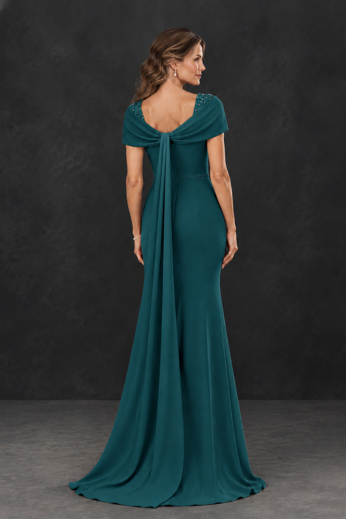 BOLODOO Peacock Mother of the Bride Dress with Draped Cape Detail - Peacock - Peacock_2