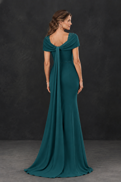 BOLODOO Peacock Mother of the Bride Dress with Draped Cape Detail - Peacock - Peacock_2