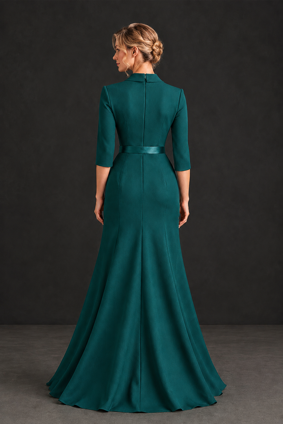 BOLODOO Peacock Lapel Ruffle Mother of the Bride Dress with Belt - Peacock - Peacock_2