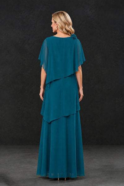 BOLODOO Peacock Tiered Flutter Sleeve Mother of the Bride Maxi Dress - Peacock - Peacock_2