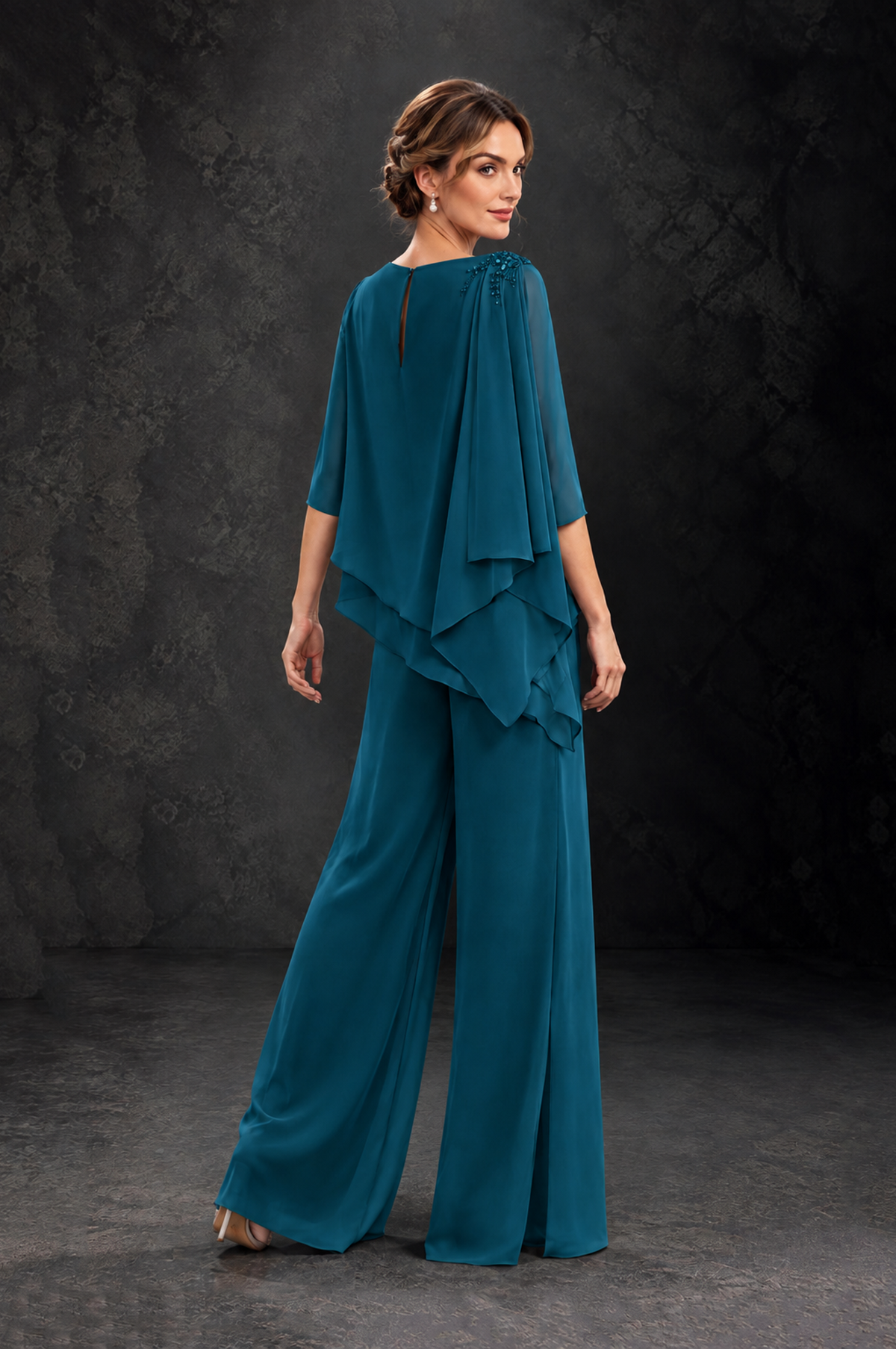 BOLODOO Peacock Layered Wide-Leg Mother of the Bride Pant Suit - Peacock - Peacock_2