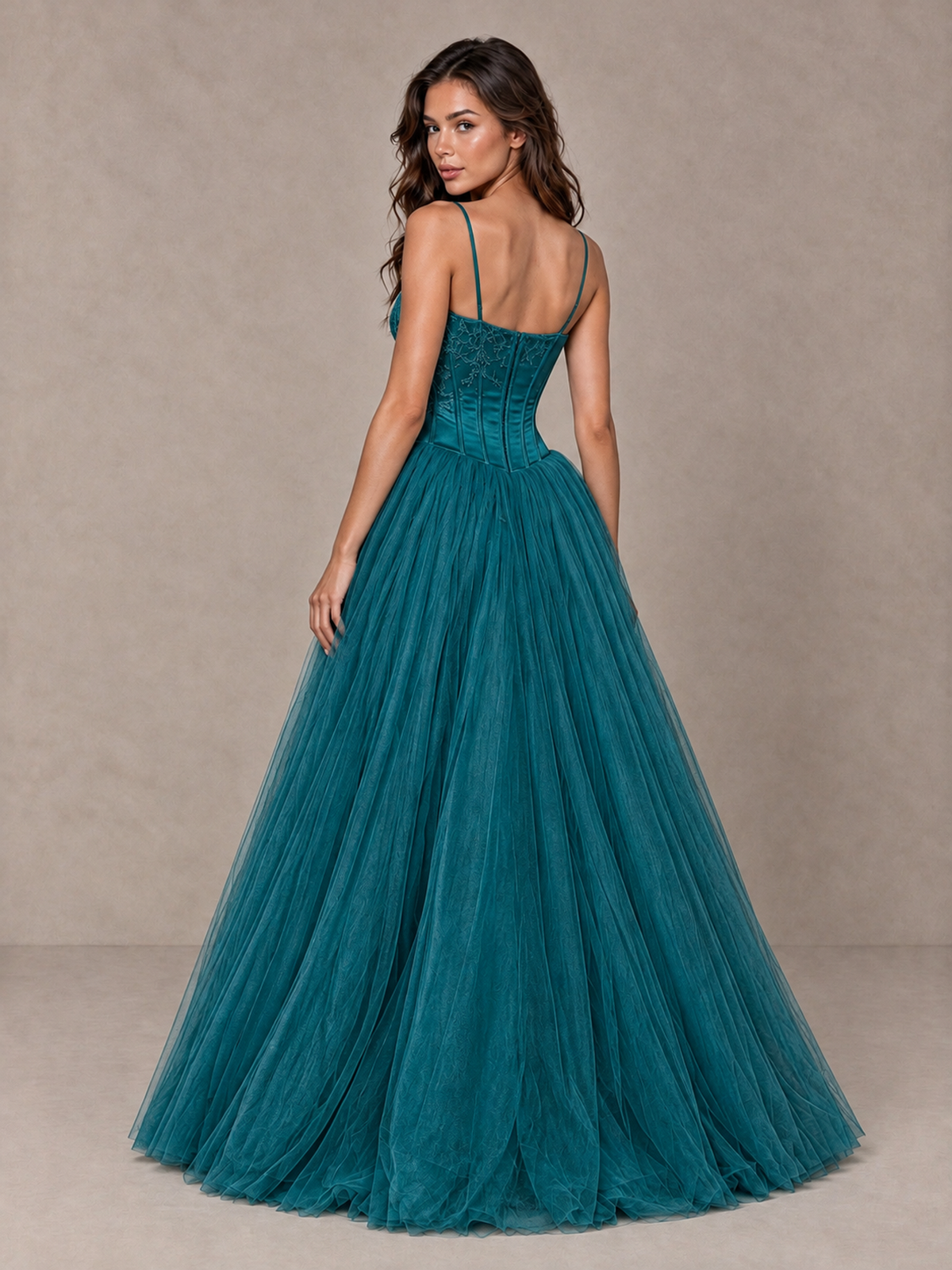 BOLODOO Peacock Corset Tulle Prom Dress with Spaghetti Straps - Peacock - Peacock_2