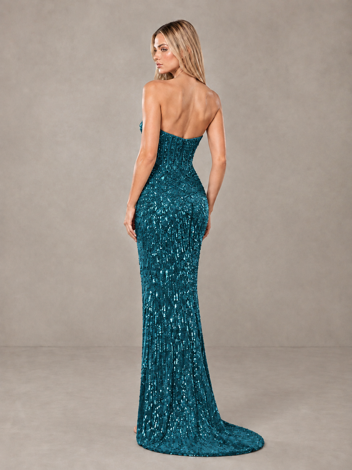 BOLODOO Peacock Strapless Sequin Corset Prom Dress with High Slit - Peacock - Peacock_2