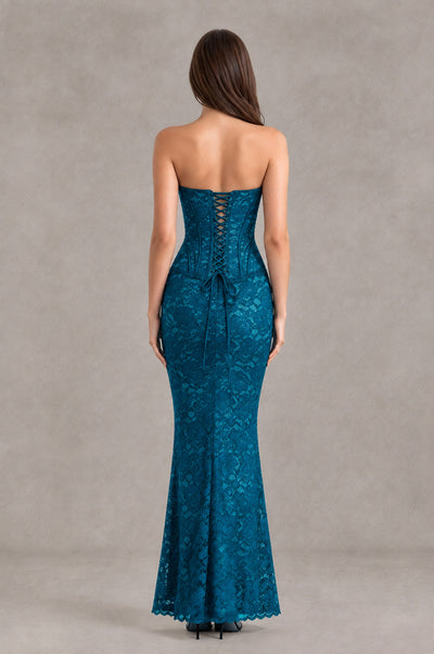 BOLODOO Peacock Strapless Lace Corset Wedding Guest Dress - Peacock - Peacock_2