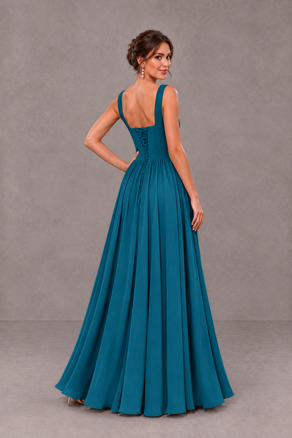 BOLODOO Peacock Square Neck A-Line Bridesmaid Dress with Slit - Peacock - Peacock_2