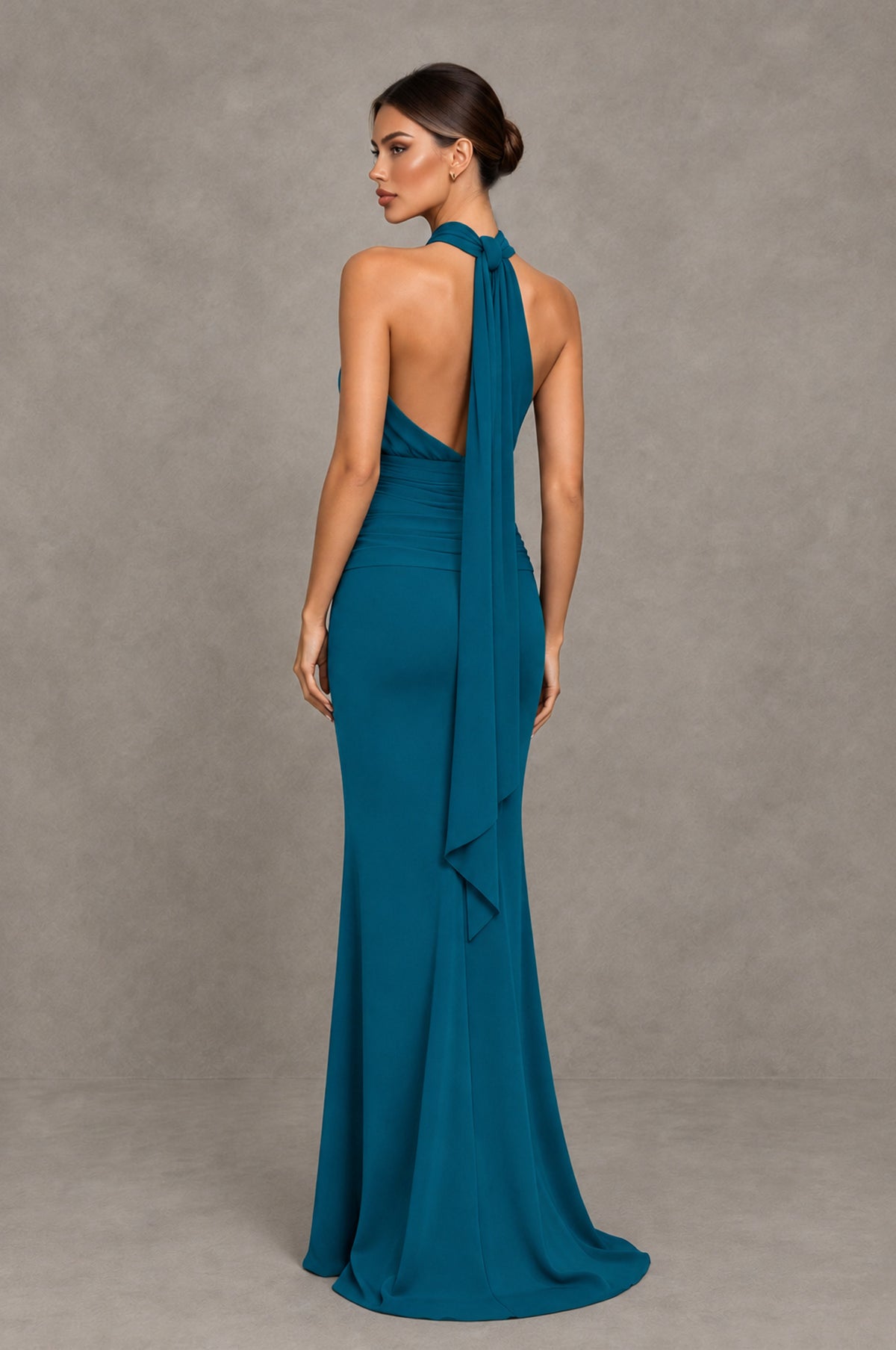 BOLODOO Peacock Chiffon Halter Maxi Formal Wedding Guest Dress - Peacock - Peacock_2