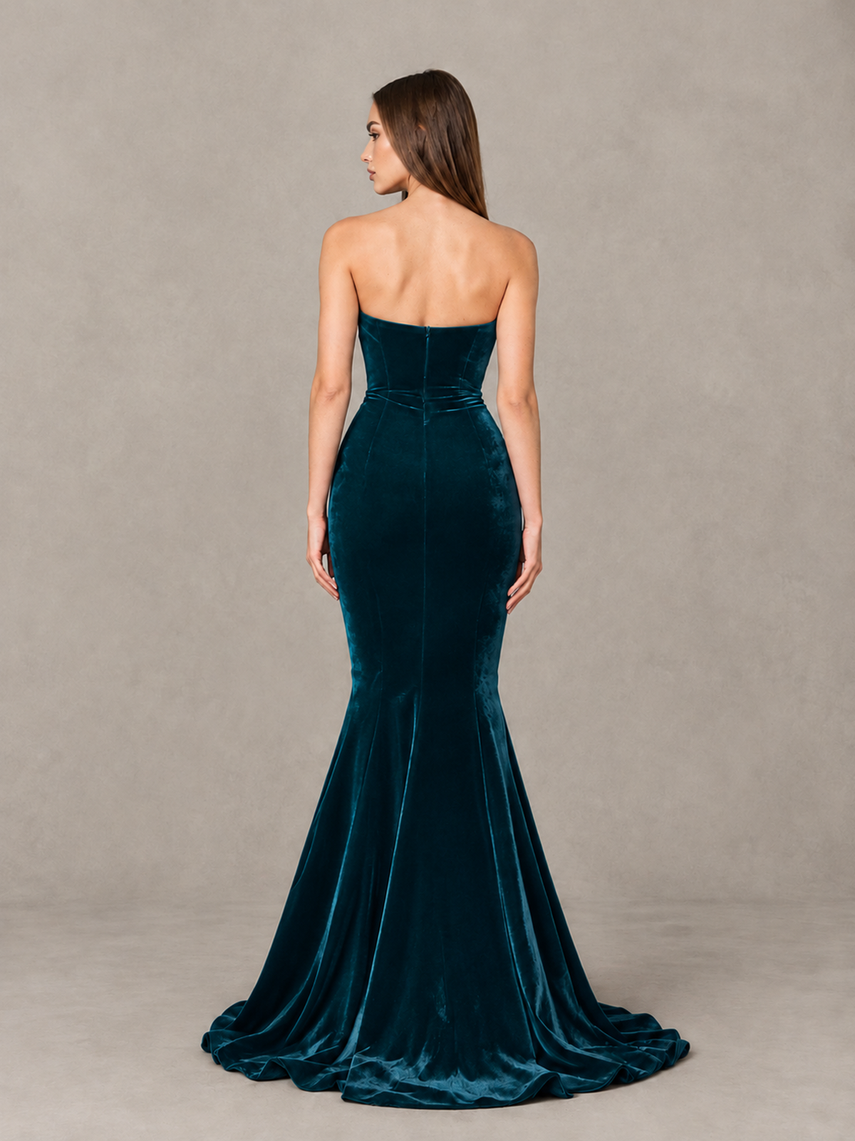 BOLODOO Peacock Strapless Sweetheart Velvet-Look Mermaid Evening Dress - Peacock - Peacock_2