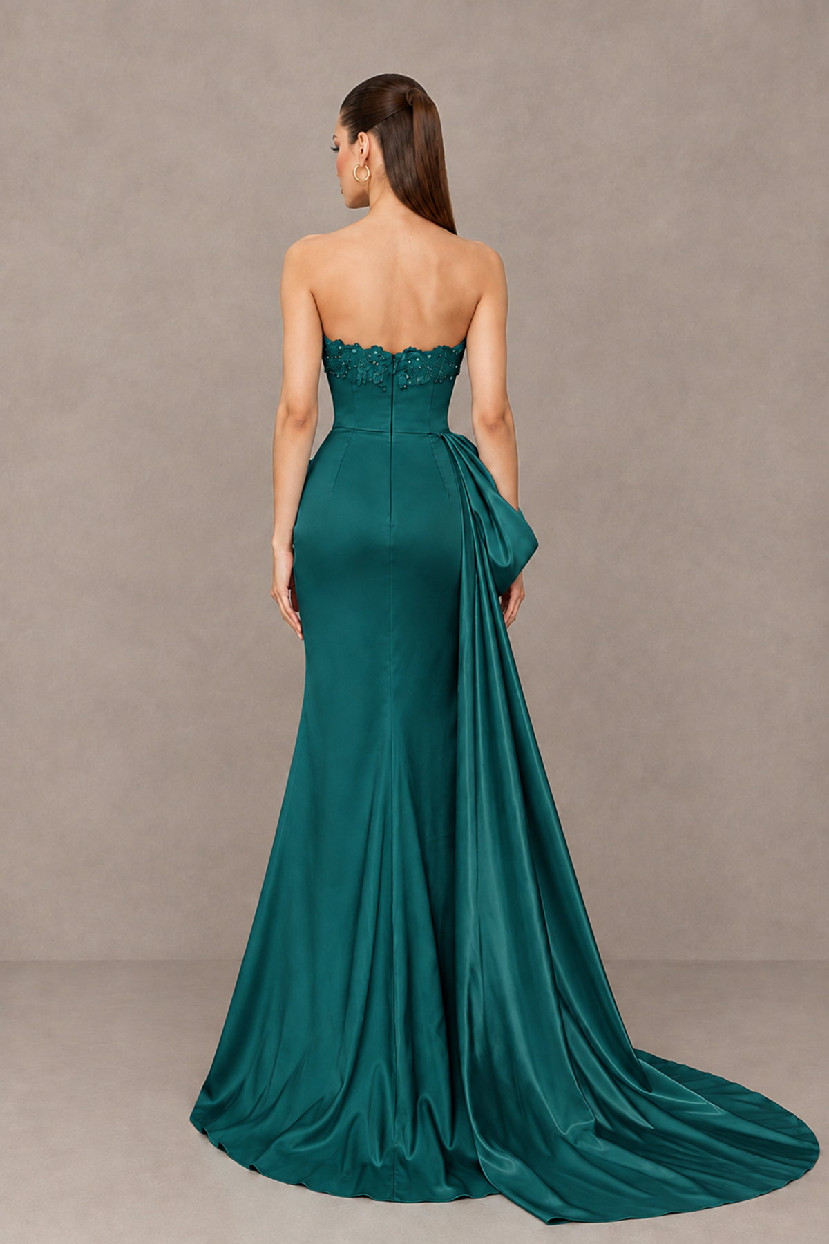 BOLODOO Peacock Strapless Satin Prom Dress with Draped Side Train - Peacock - Peacock_2