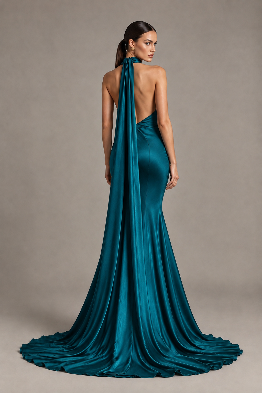 BOLODOO Peacock One-Shoulder Satin Mermaid Evening Dress with Scarf - Peacock - Peacock_2