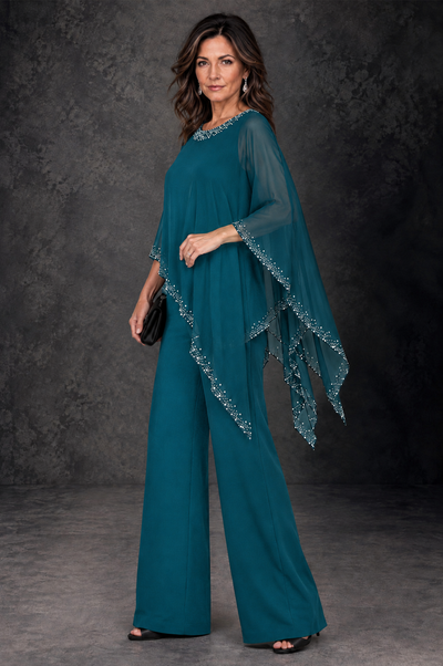 BOLODOO Peacock Embellished Cape Mother of the Bride Pantsuit - Peacock - Peacock_2