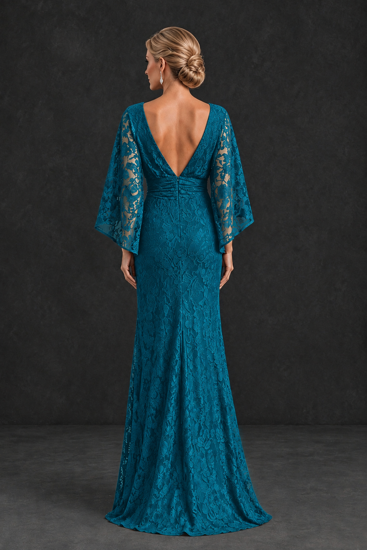 BOLODOO Peacock Lace Flutter Sleeve Mother of the Bride Dress - Peacock - Peacock_2