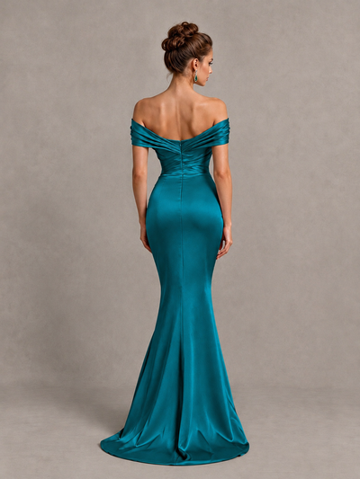BOLODOO Peacock Off-Shoulder Satin Mermaid Prom Dress - Peacock - Peacock_2