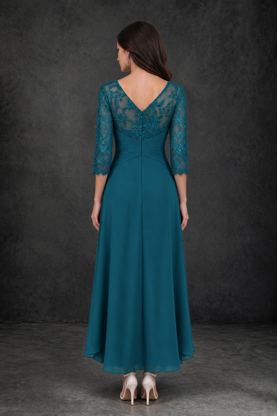 BOLODOO Peacock Sequin Lace & Chiffon Tea-Length Mother of the Bride Dress with 3/4 Sleeves - Peacock - Peacock_2