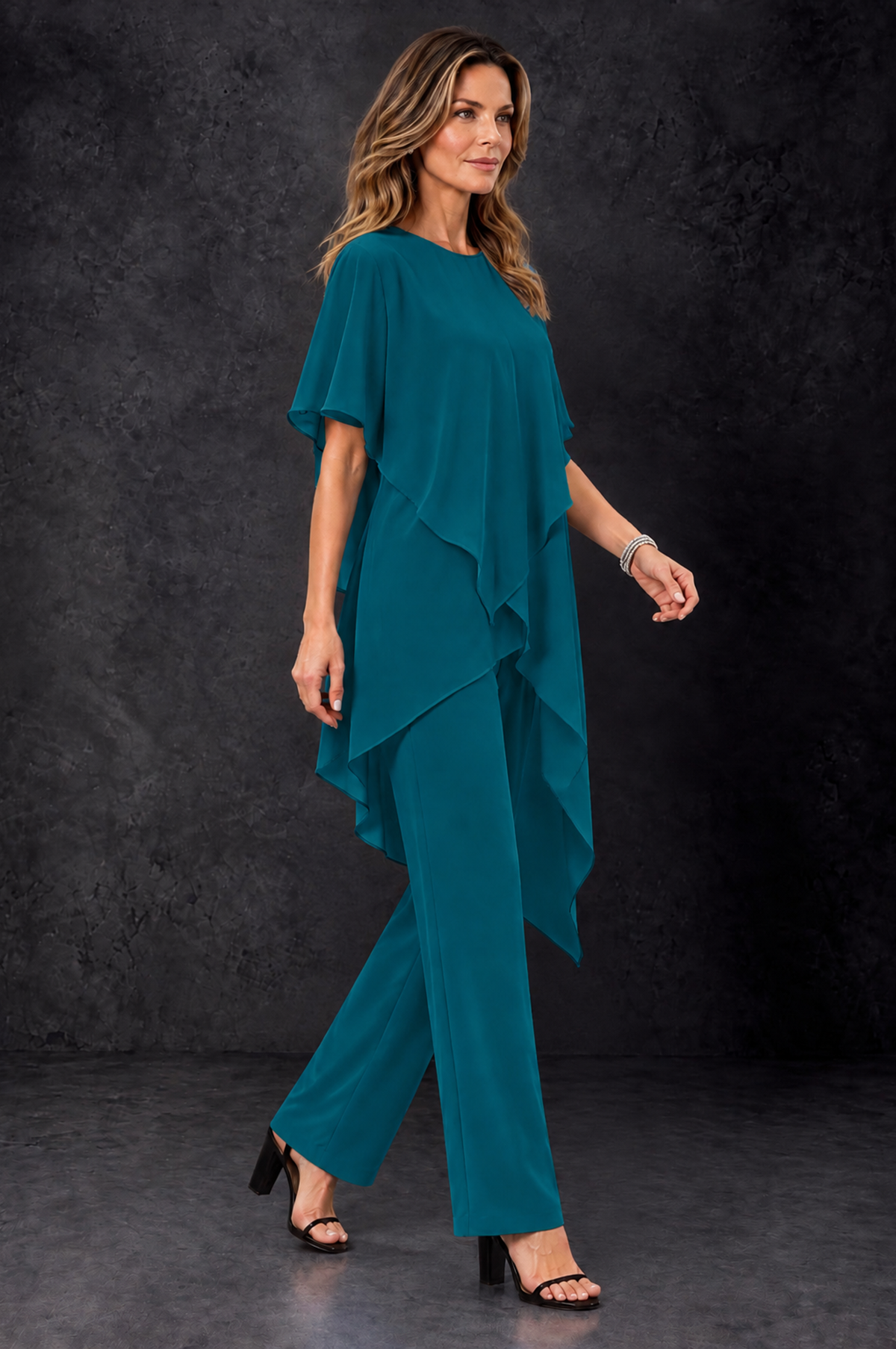 BOLODOO Peacock Chiffon Two Piece Mother of the Bride Pant Suit - Peacock - Peacock_2