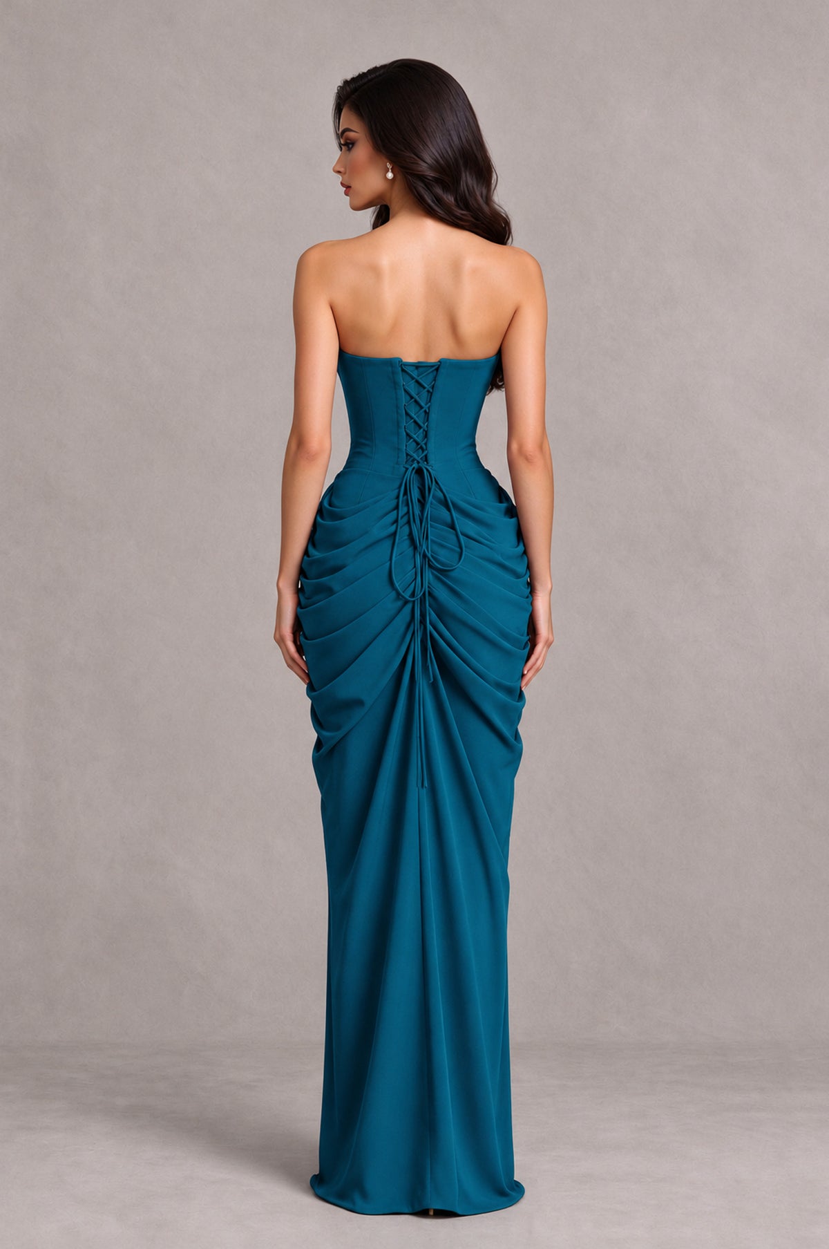 BOLODOO Peacock Strapless Ruched Corset Evening Gown - Peacock - Peacock_2