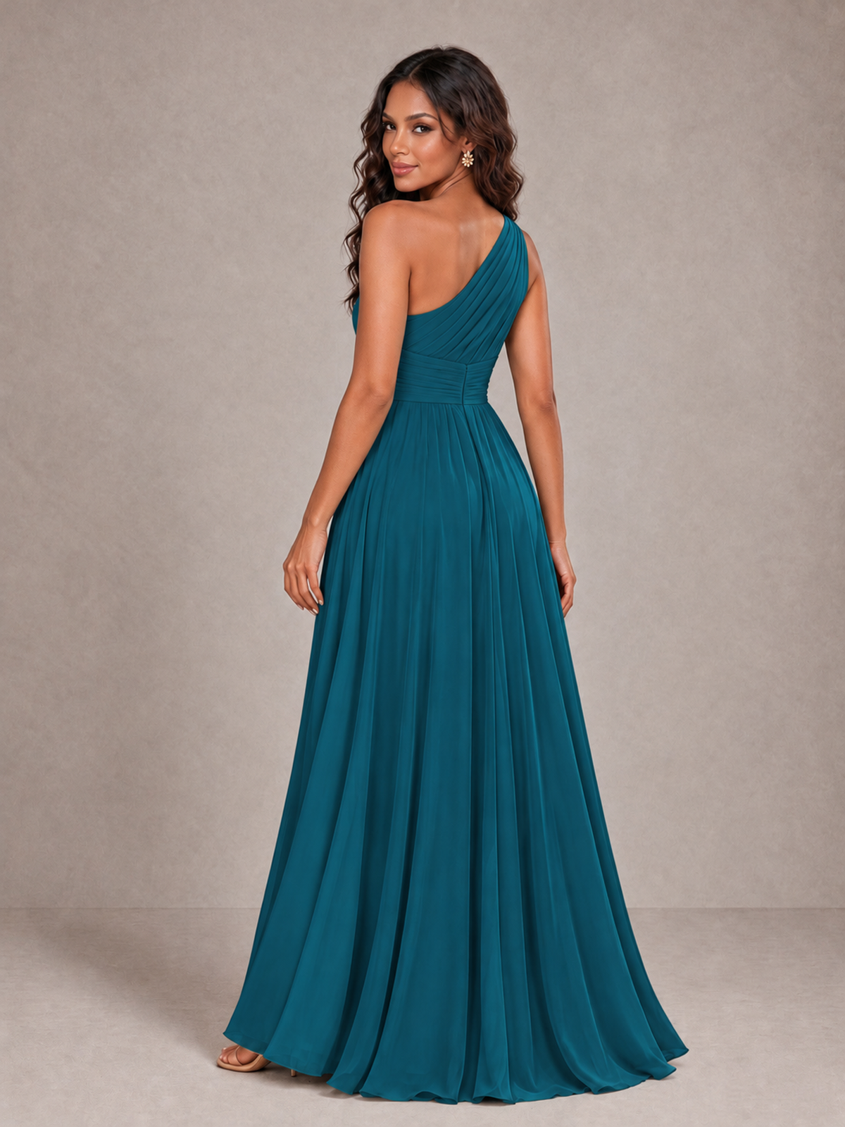 BOLODOO Peacock One-Shoulder A-Line Bridesmaid Dress - Peacock - Peacock_2