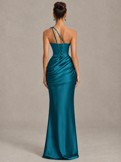BOLODOO Peacock One-Shoulder Cutout Satin Mermaid Prom Dress - Peacock - Peacock_2