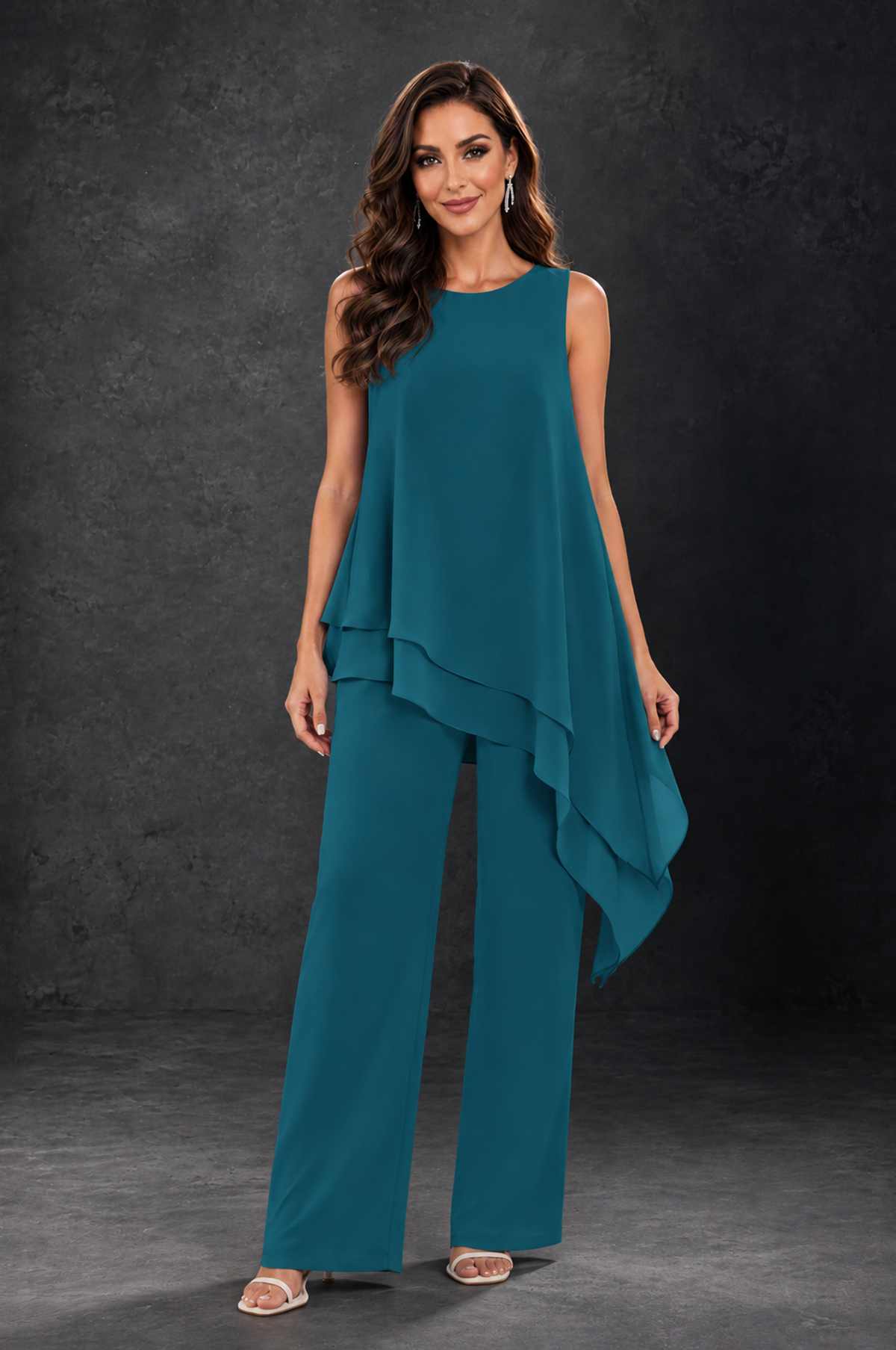 BOLODOO Peacock Layered Mother of the Bride Pantsuit with Jacket - Peacock - Peacock_3