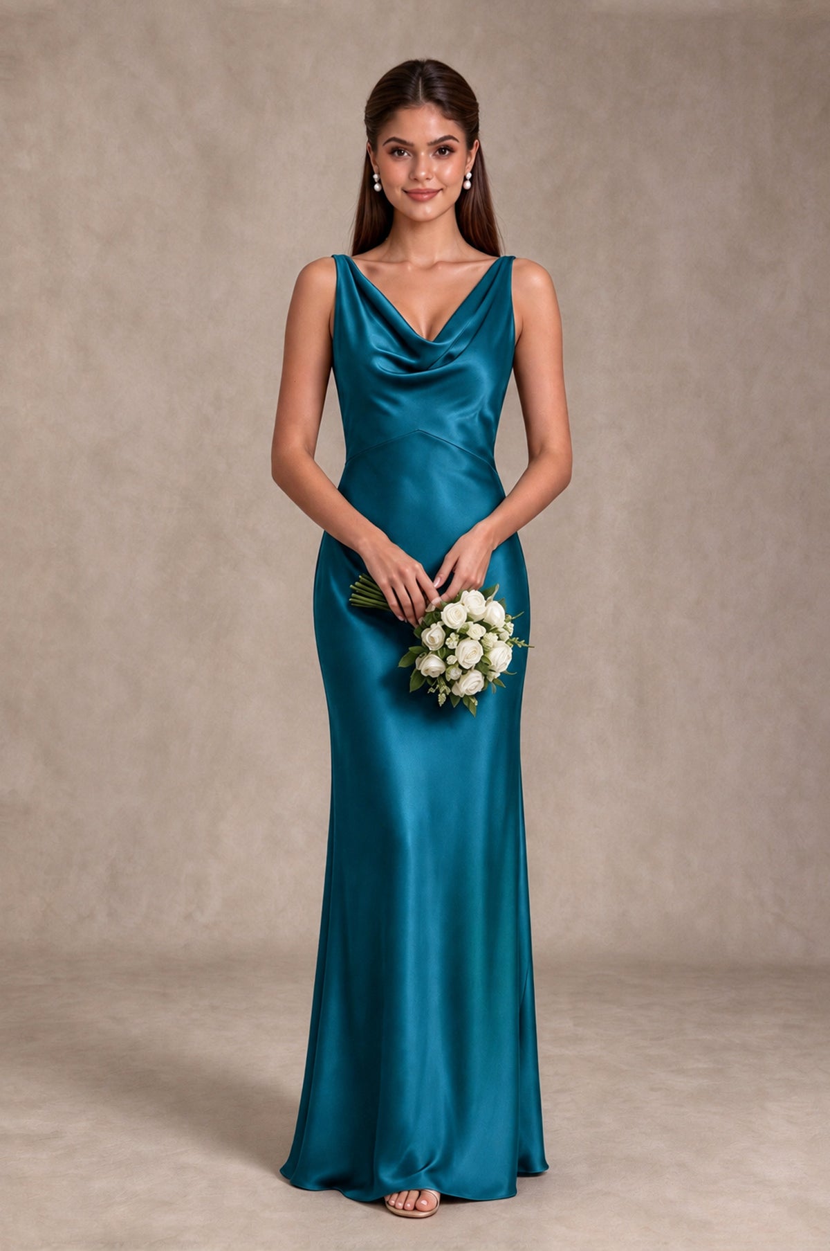 BOLODOO Peacock Cowl Neck Open Back Satin Bridesmaid Dress - Peacock - Peacock_3