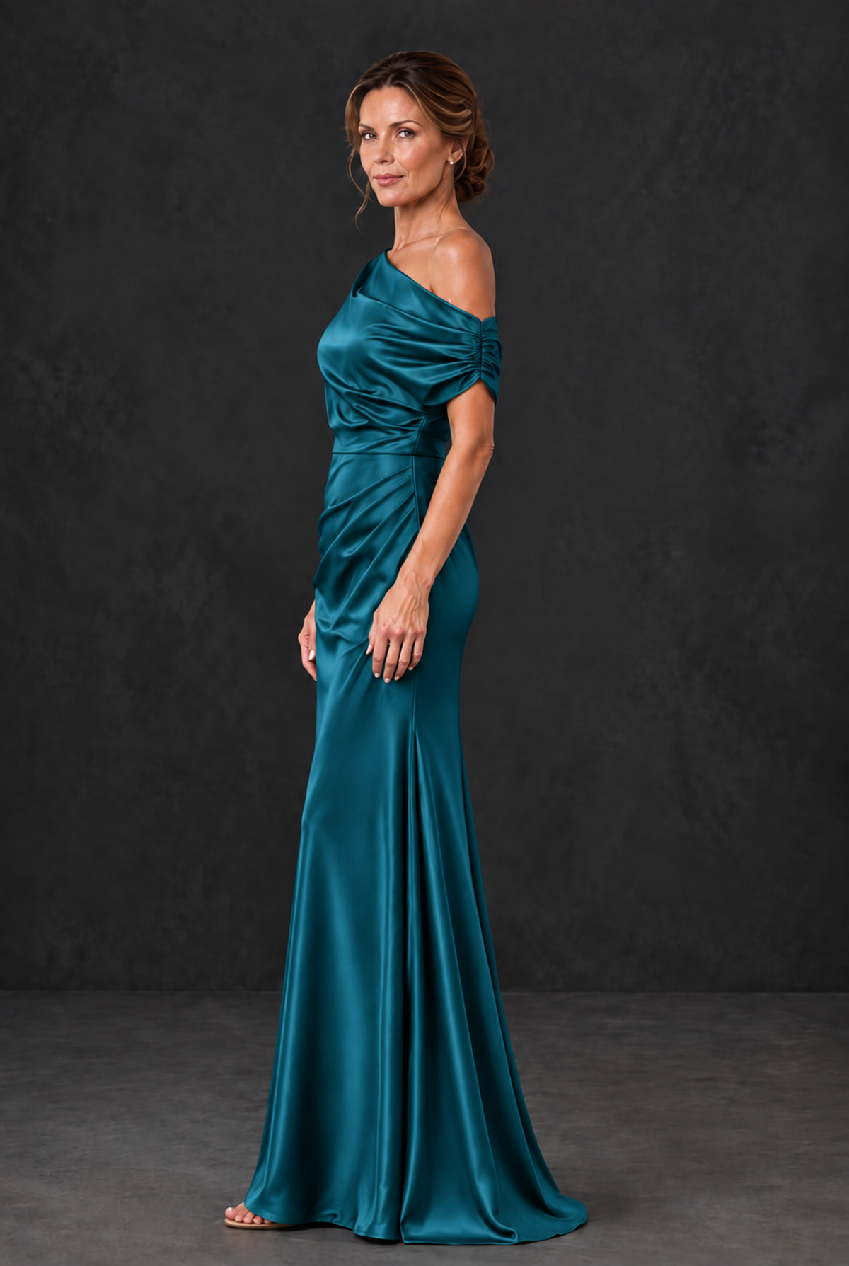 BOLODOO Peacock Asymmetric Ruched Mother of the Bride Dress - Peacock - Peacock_3