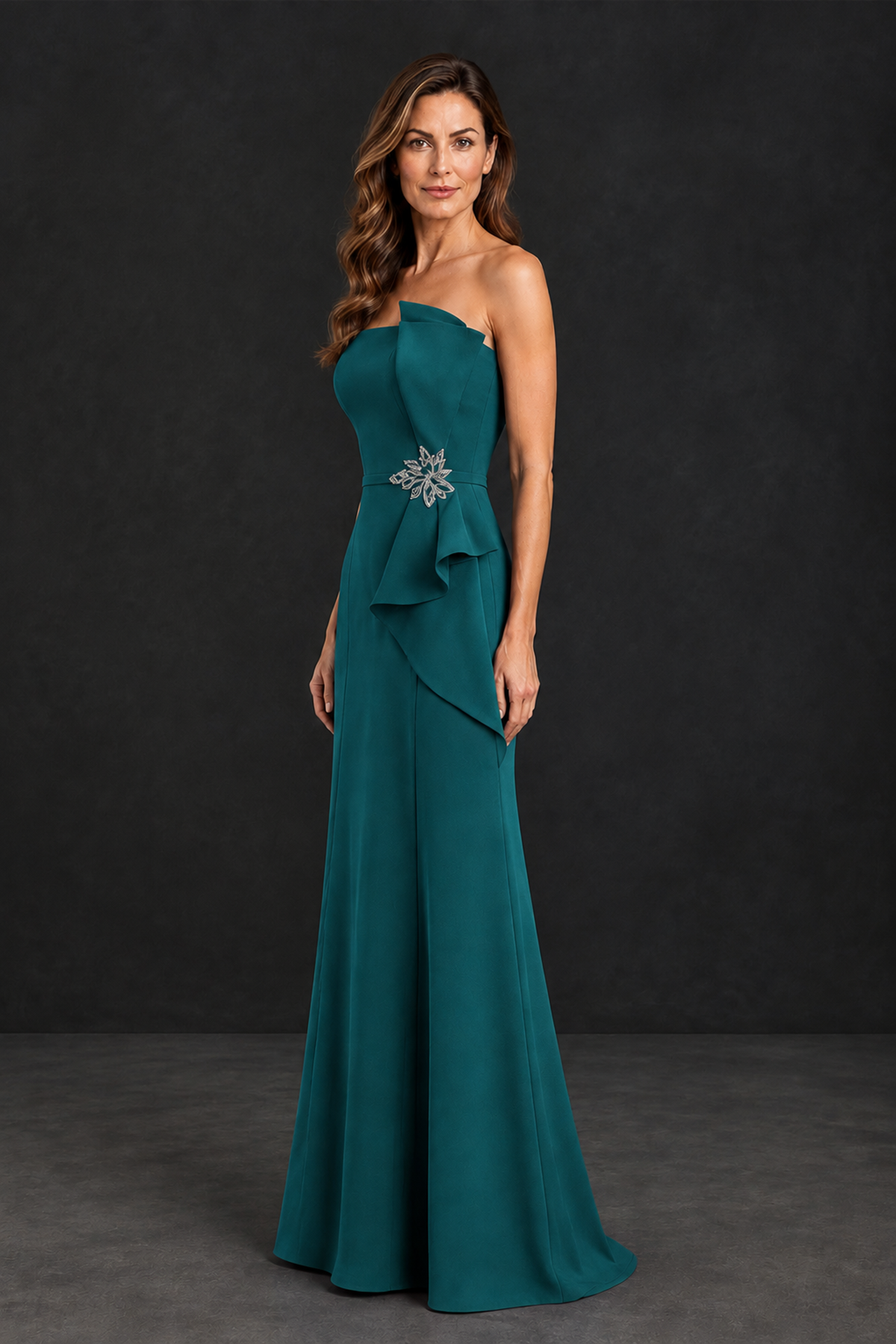 BOLODOO Peacock Strapless Mother of the Bride Dress with Ruffle Detail - Peacock - Peacock_3