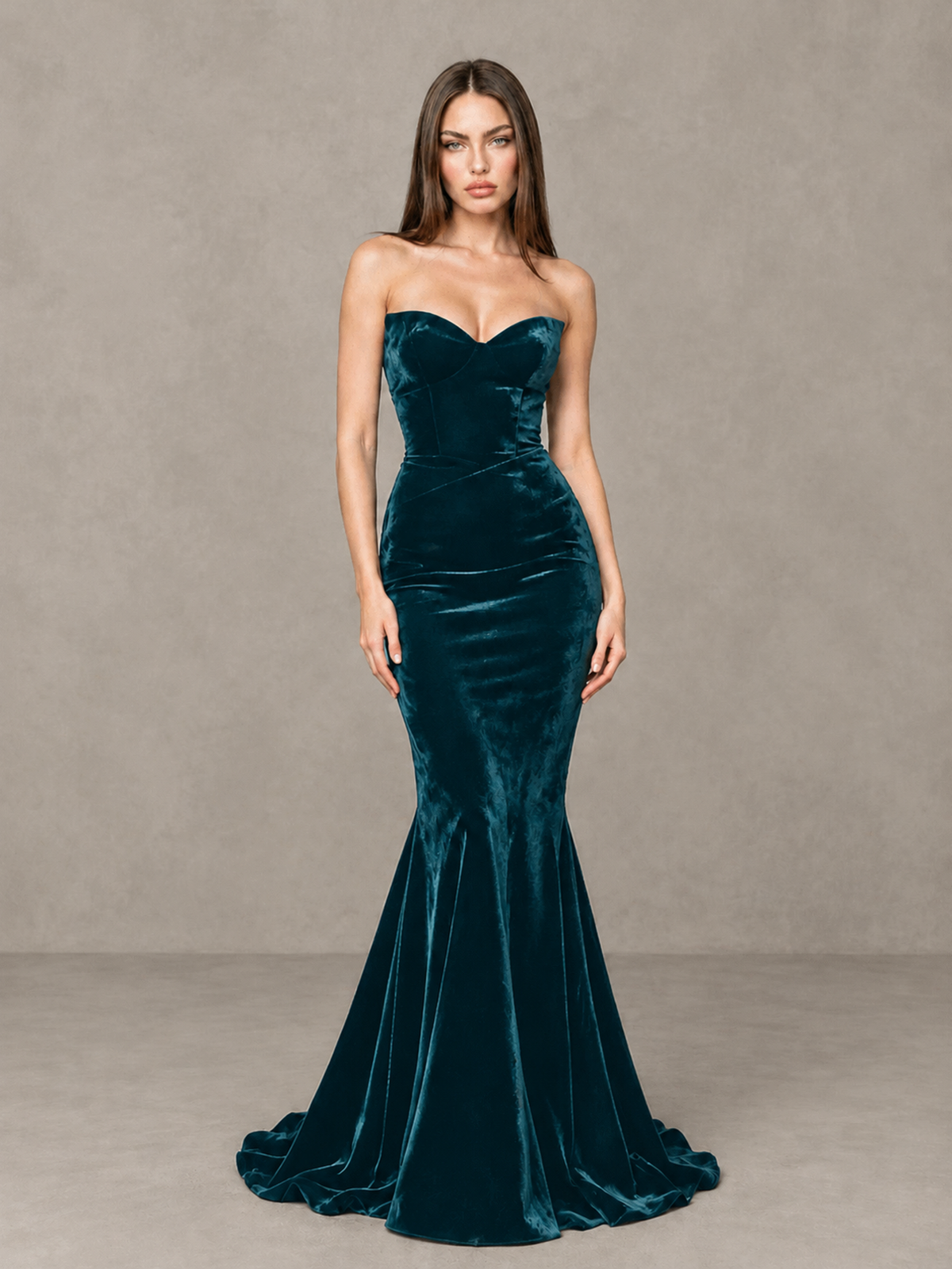 BOLODOO Peacock Strapless Sweetheart Velvet-Look Mermaid Evening Dress - Peacock - Peacock_3