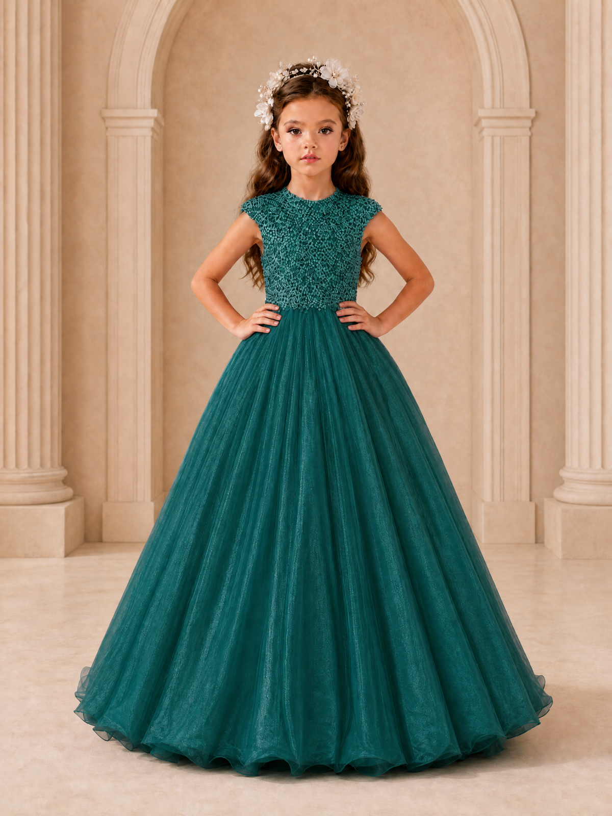 BOLODOO Peacock Sequin Tulle Flower Girl Dress with Cap Sleeves - Peacock - Peacock_3
