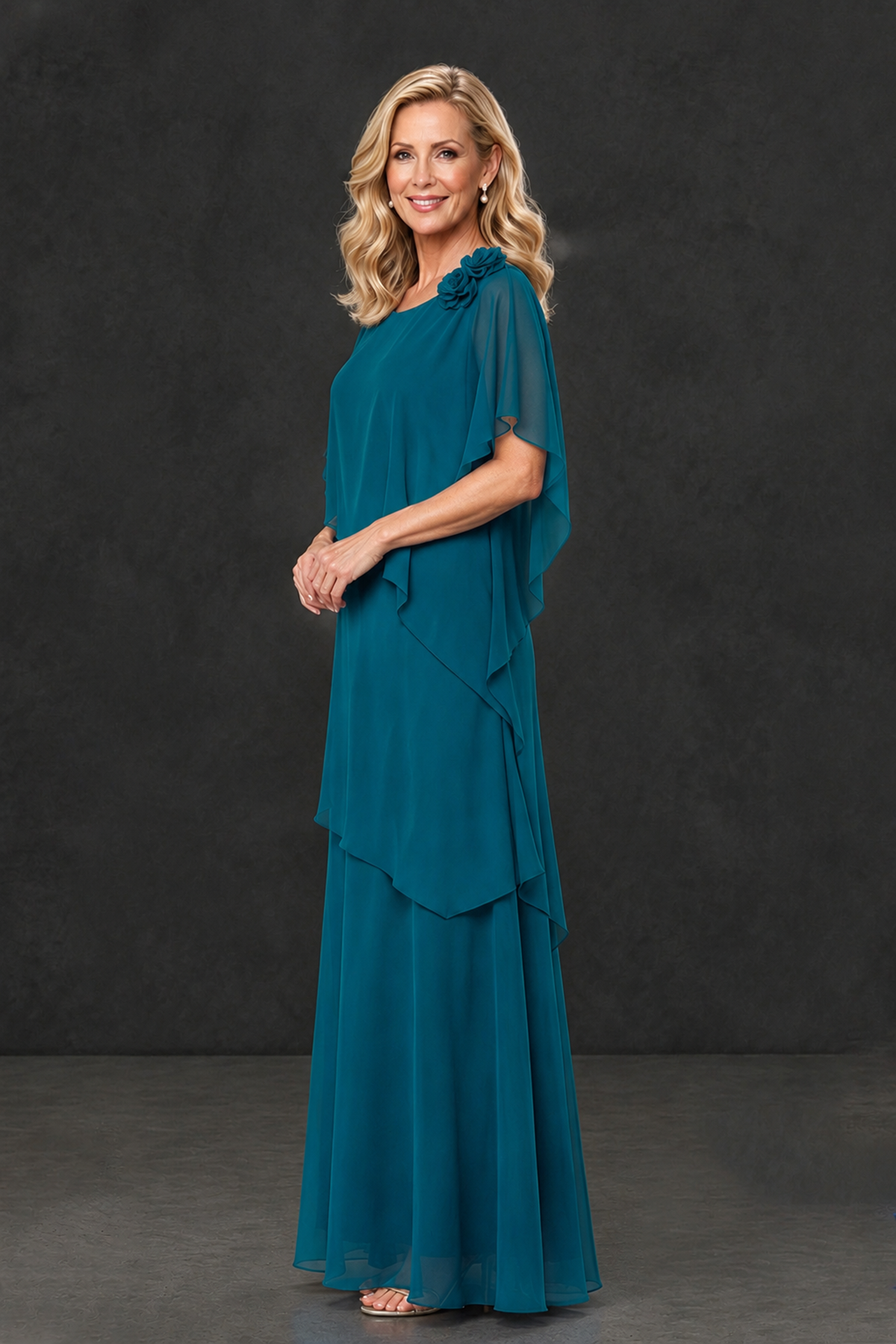 BOLODOO Peacock Tiered Flutter Sleeve Mother of the Bride Maxi Dress - Peacock - Peacock_3