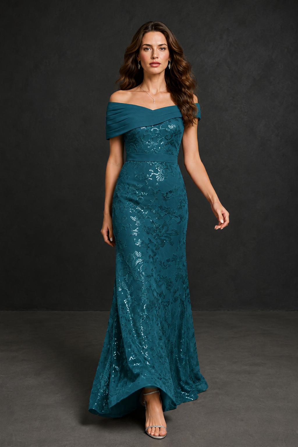 BOLODOO Peacock Off-Shoulder Sequin Lace Mermaid Evening Gown | Mother of the Bride Formal Dress - Peacock