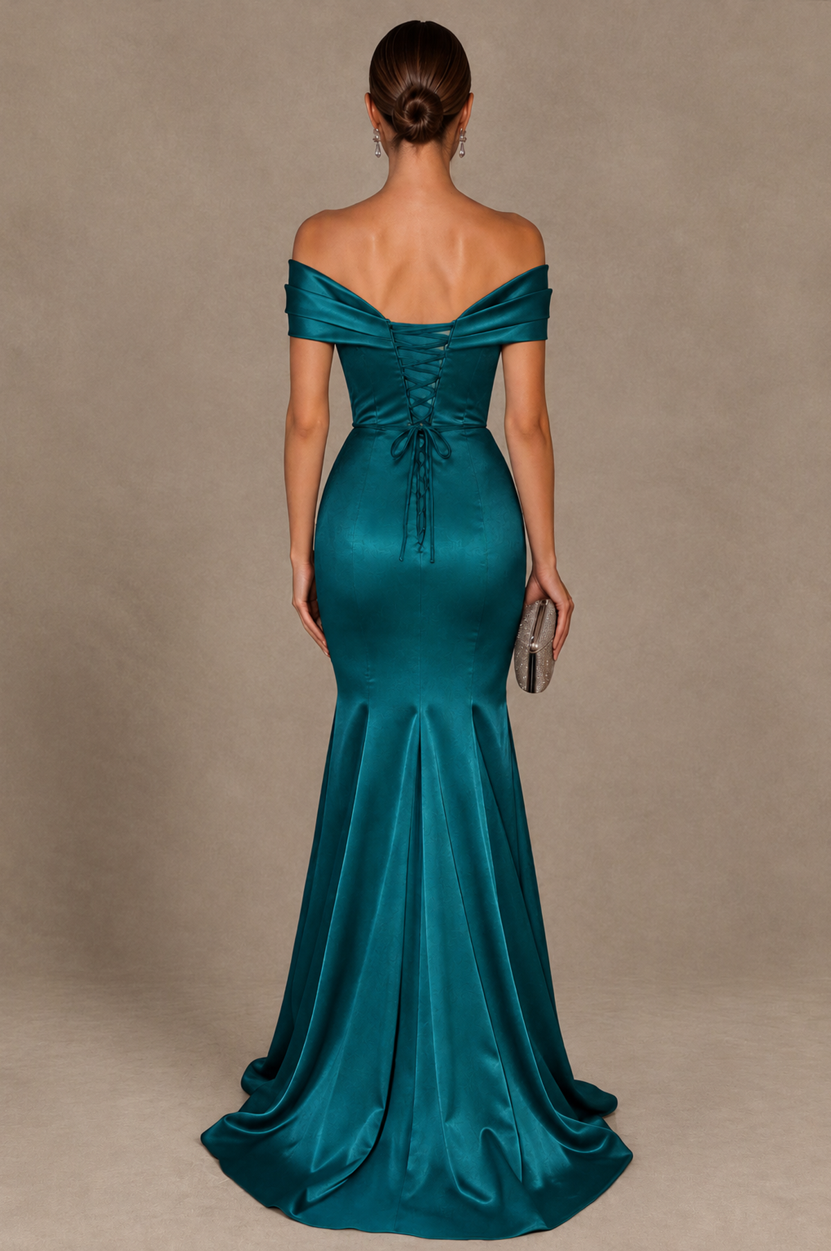 BOLODOO Peacock Off-the-Shoulder Ruched Satin Mermaid Evening Dress - Peacock - Peacock_3