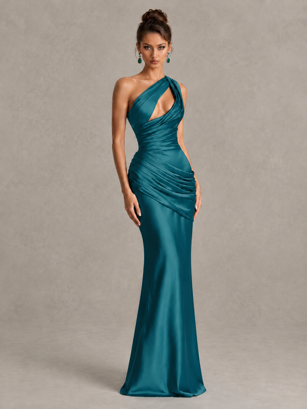 BOLODOO Peacock One-Shoulder Cutout Satin Mermaid Prom Dress - Peacock - Peacock_3