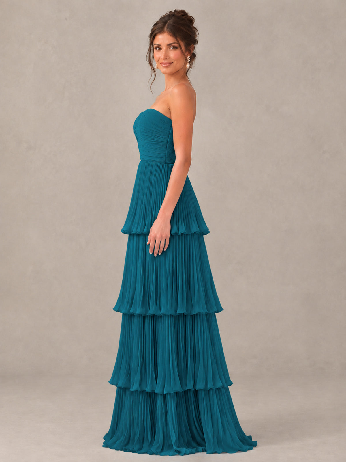 BOLODOO Peacock Strapless Tiered Pleated Bridesmaid Dress - Peacock - Peacock_3