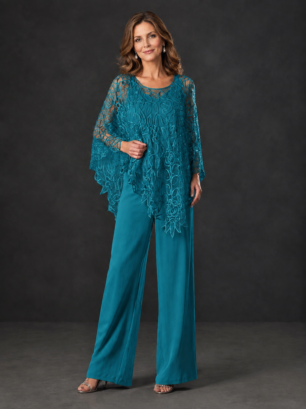 BOLODOO Peacock Lace Overlay Wide-Leg Pantsuit for Mothers of the Bride - Peacock