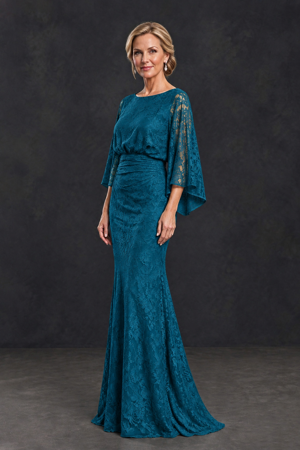 BOLODOO Peacock Lace Flutter Sleeve Mother of the Bride Dress - Peacock - Peacock_3